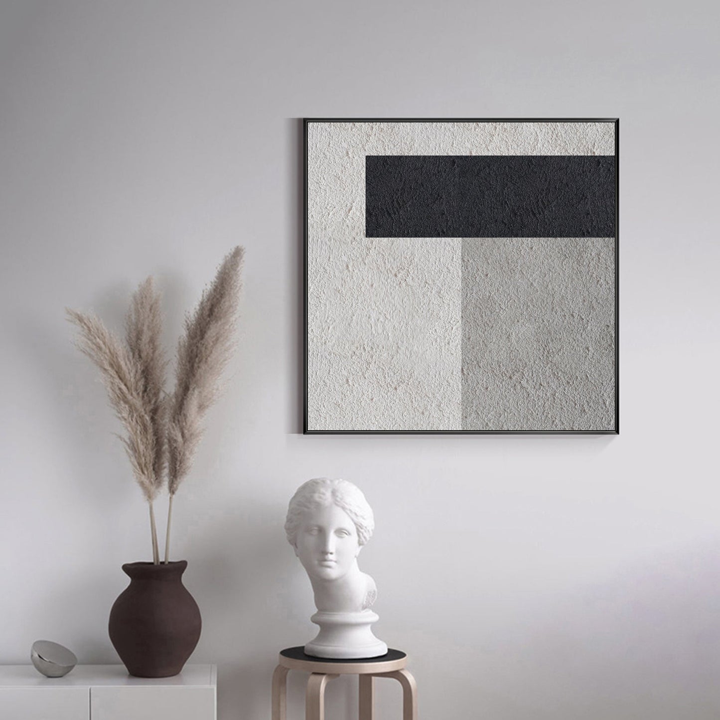 Elegant Black and White Minimalist Oil Painting for Modern Home Decor