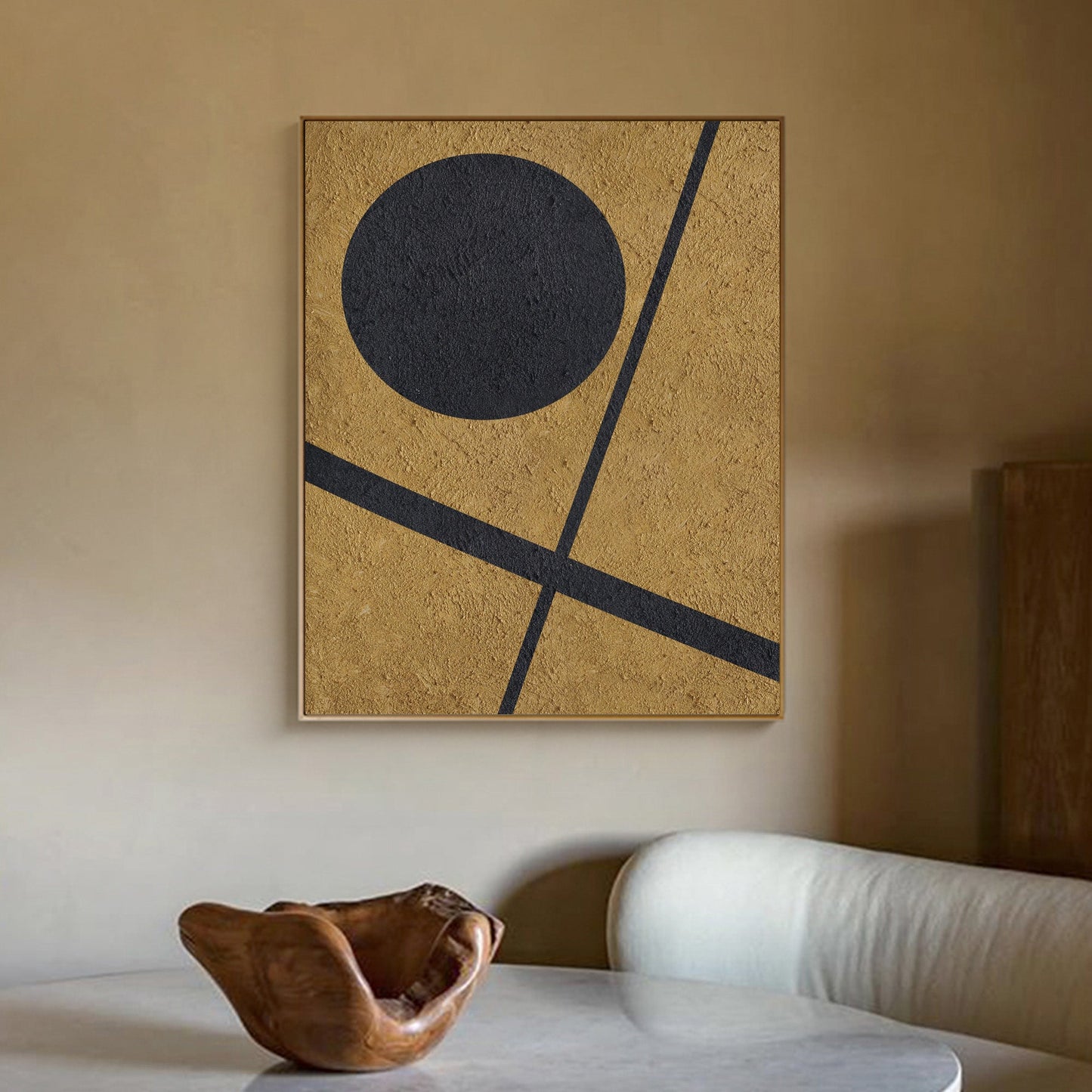 Elegant Black and Gold Abstract Minimalist Oil Painting for Modern Decor