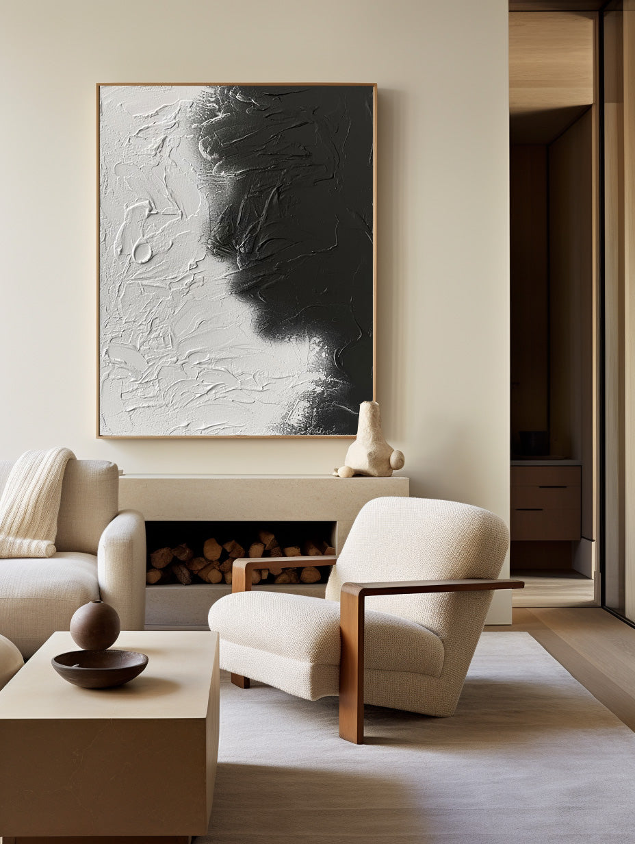 Contemporary Black and White Abstract Oil Painting for Modern Decor