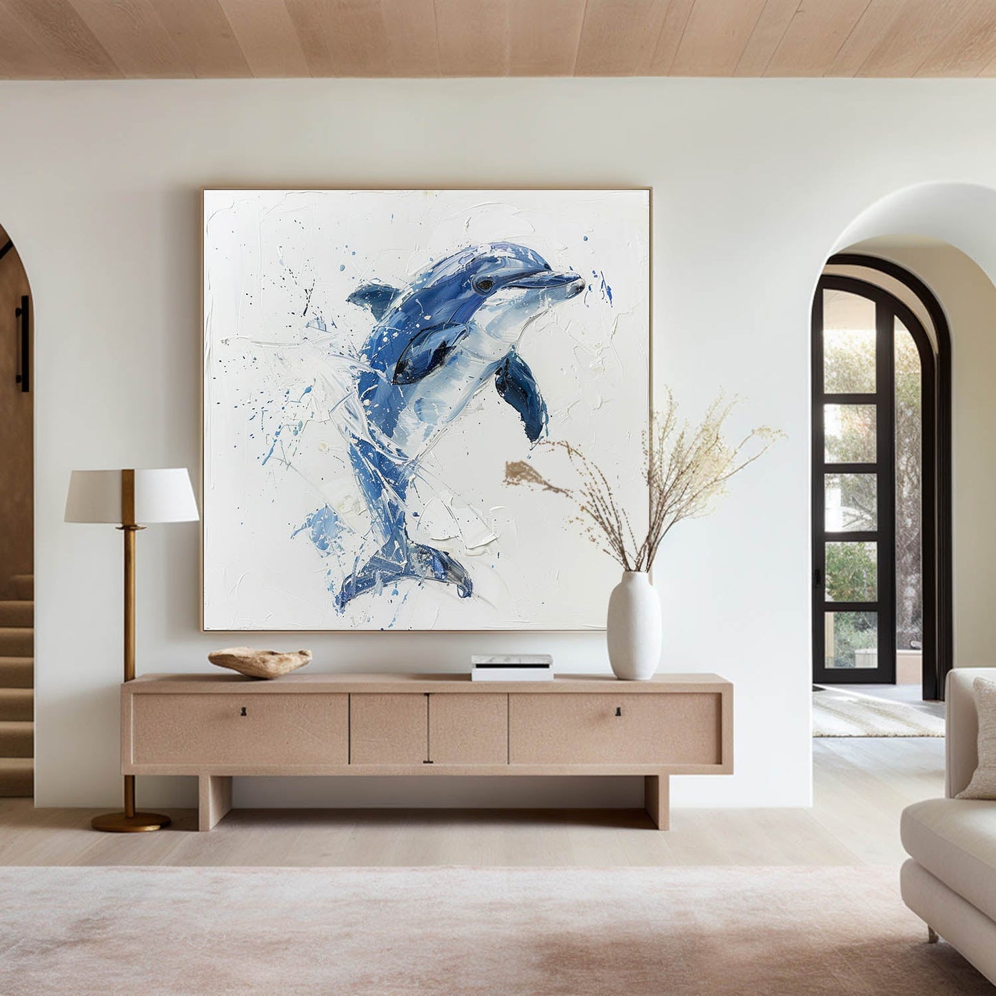 Vibrant Blue Dolphin Oil Painting – Captivating Ocean Art for Your Home Decor