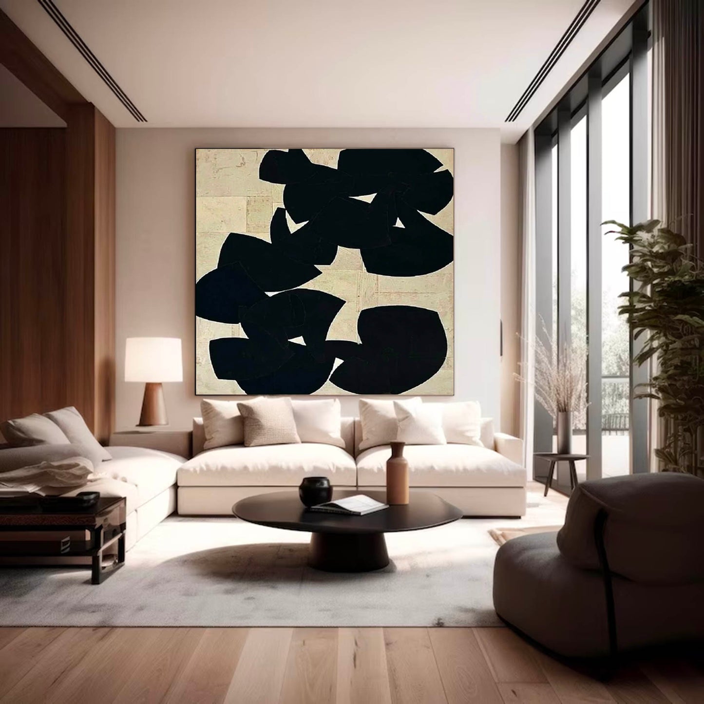 Modern Minimalist Black Abstract Oil Painting for Contemporary Home Decor