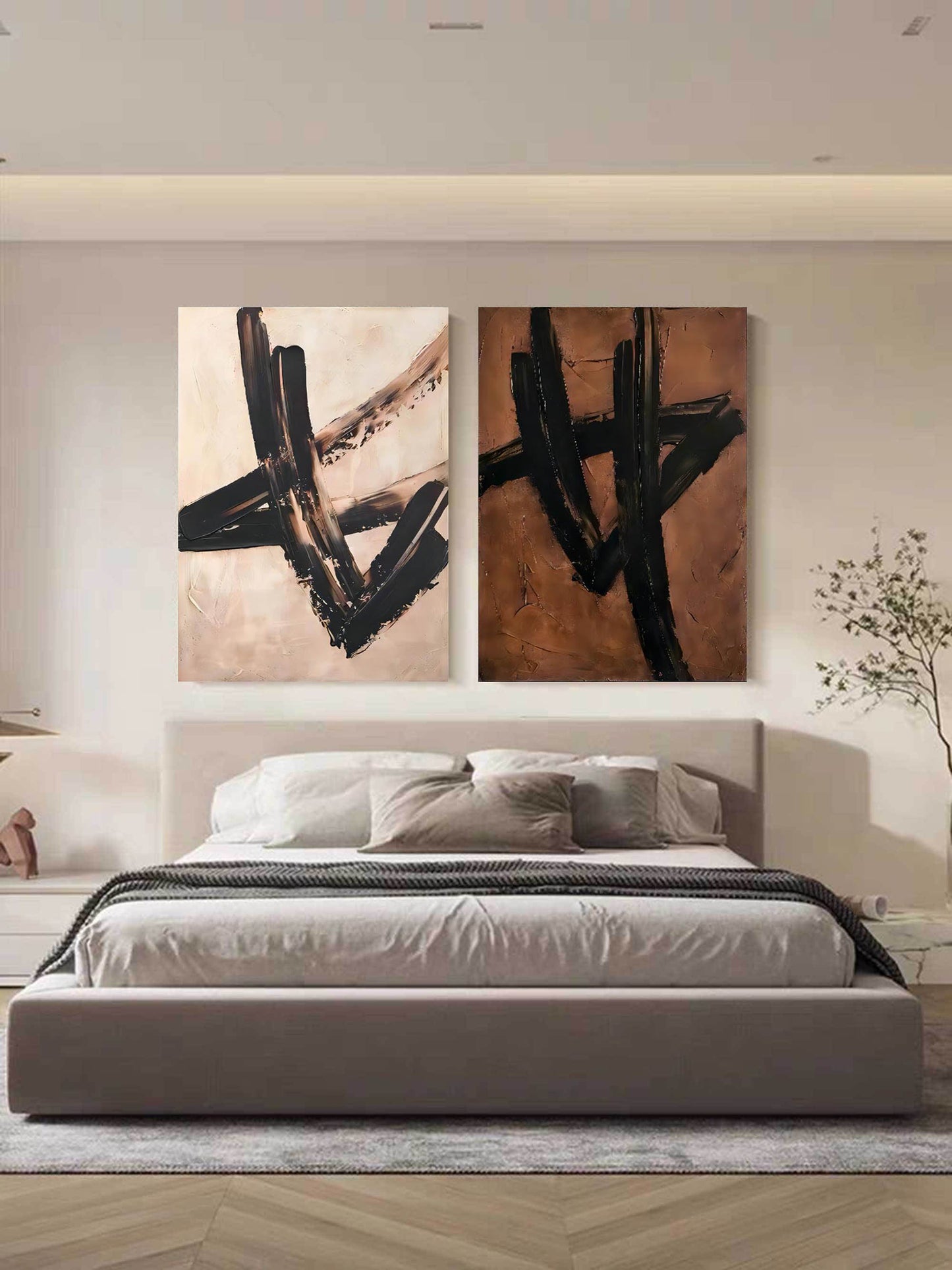 Contemporary Abstract Oil Painting Duo for Modern Home Décor