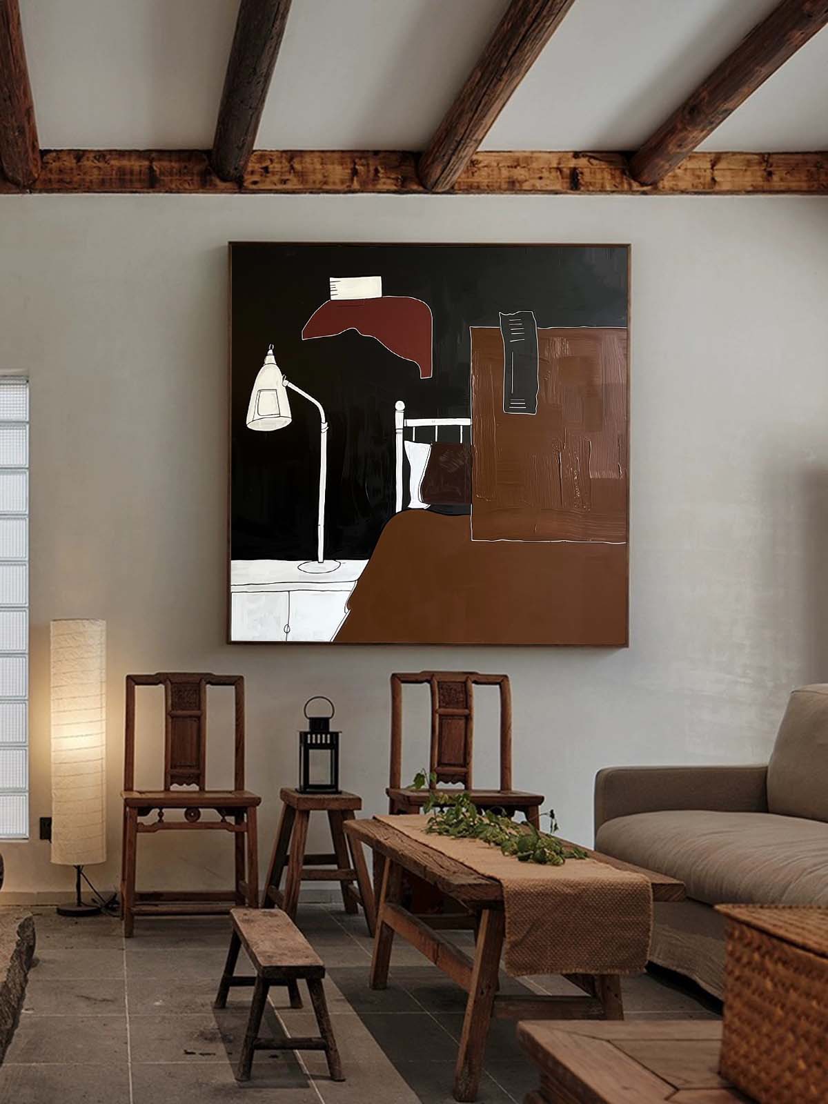 Contemporary Vintage Abstract Oil Painting for Modern Home Decor