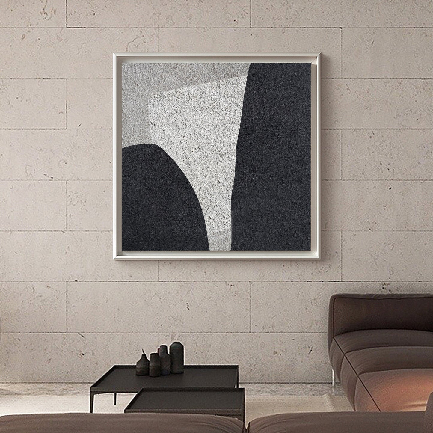 Modern Black and White Minimalist Oil Painting for Elegant Home Decor