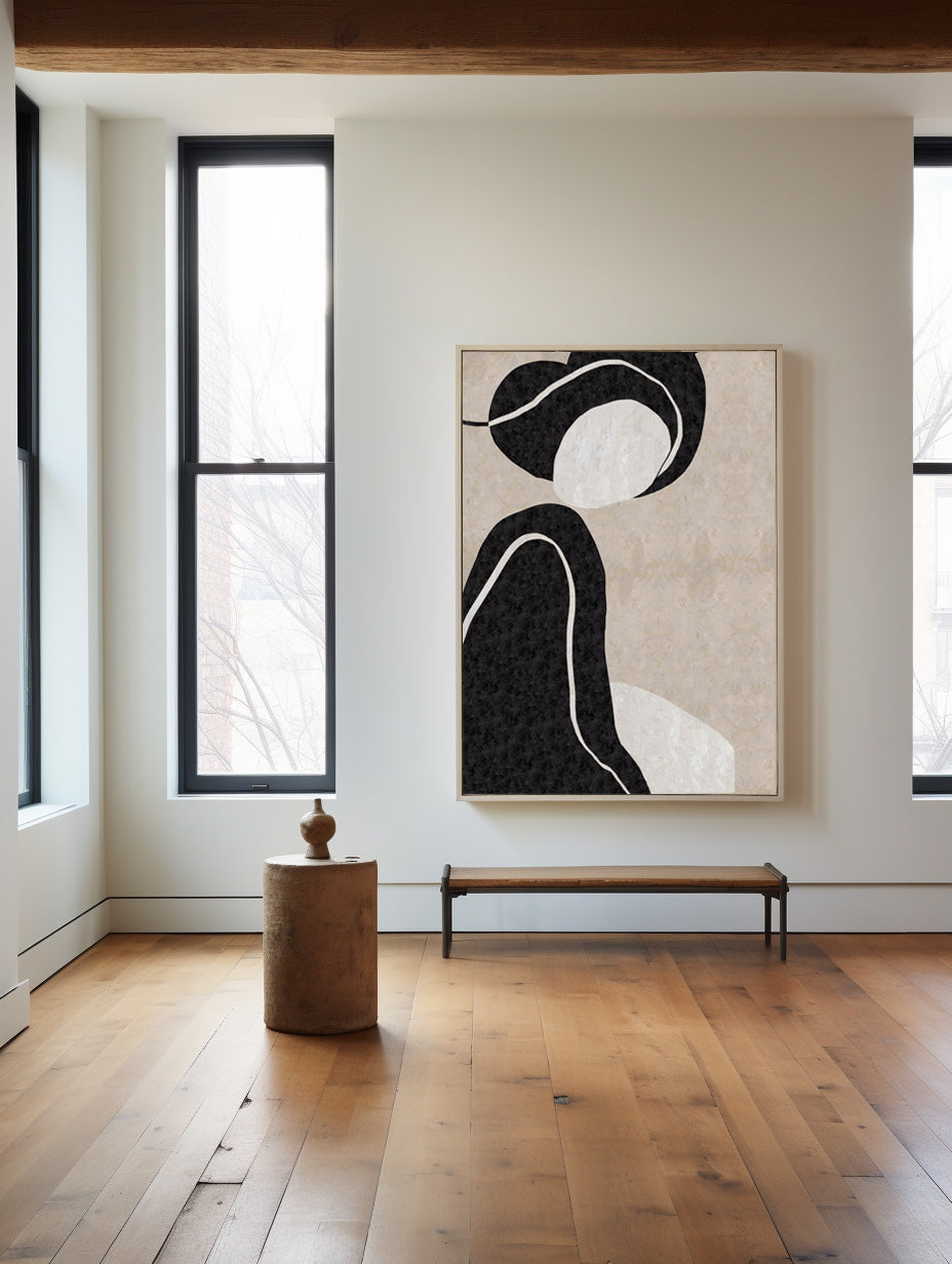 Elegant Black and White Minimalist Oil Painting for Modern Home Decor