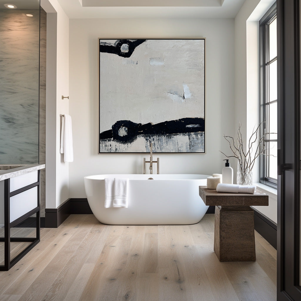 Contemporary Black and White Abstract Oil Painting for Modern Home Decor