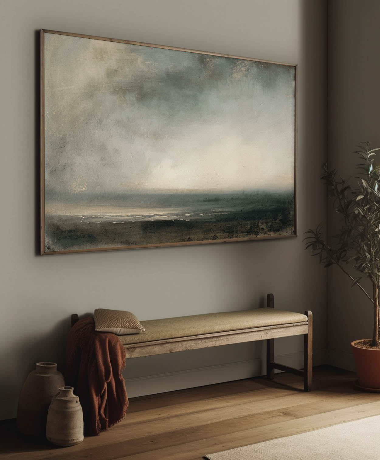 Serene Coastal Landscape Oil Painting for Tranquil Home Decor