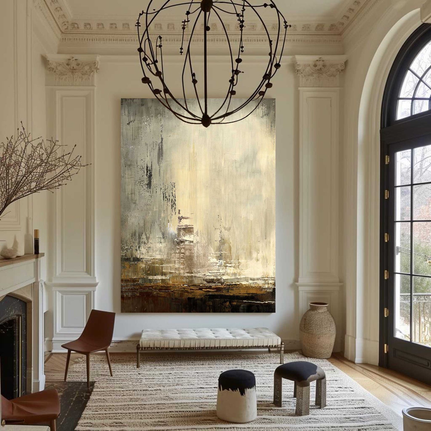 Contemporary Urban Landscape Abstract Oil Painting for Modern Home Decor