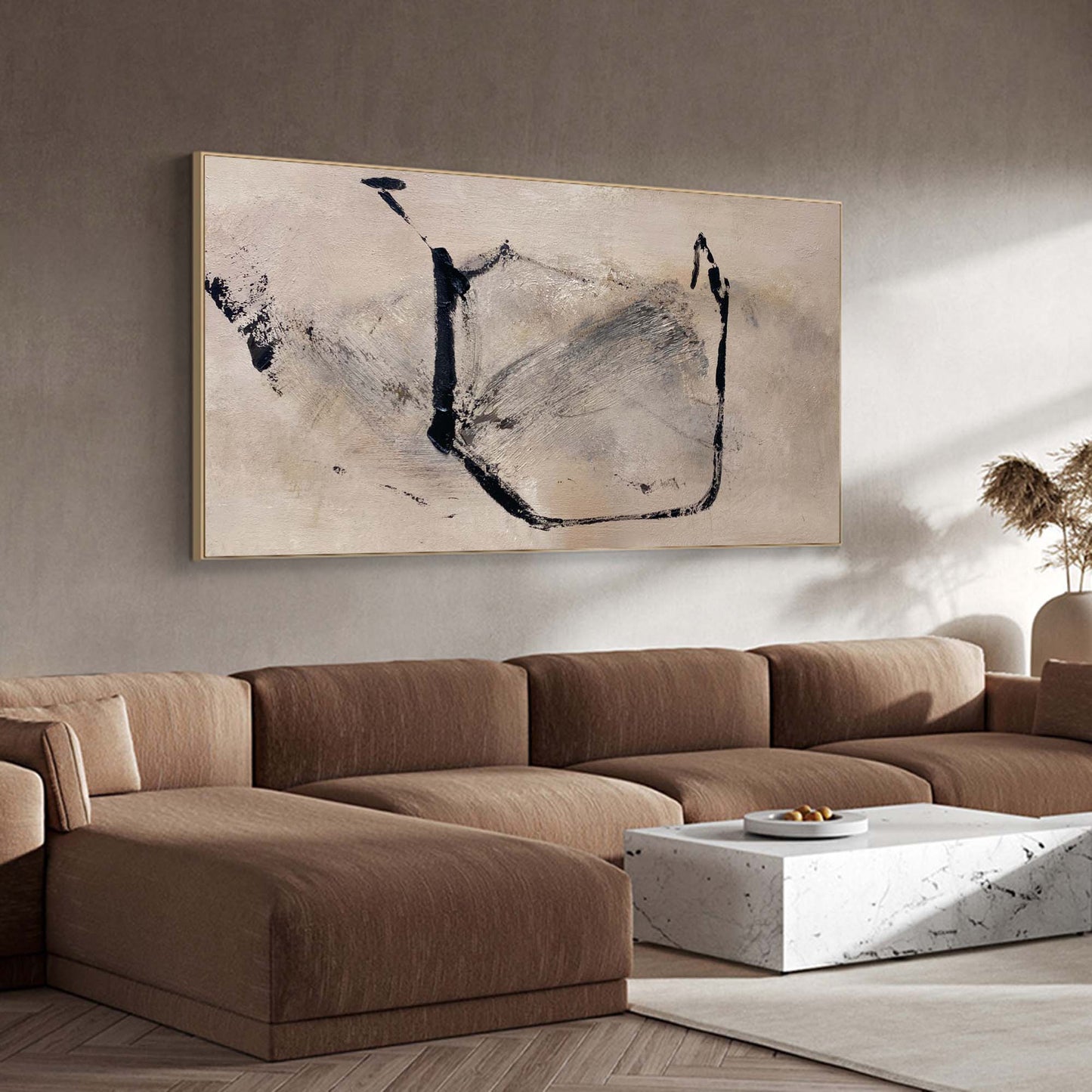 Contemporary Black and Beige Abstract Oil Painting for Modern Home Decor