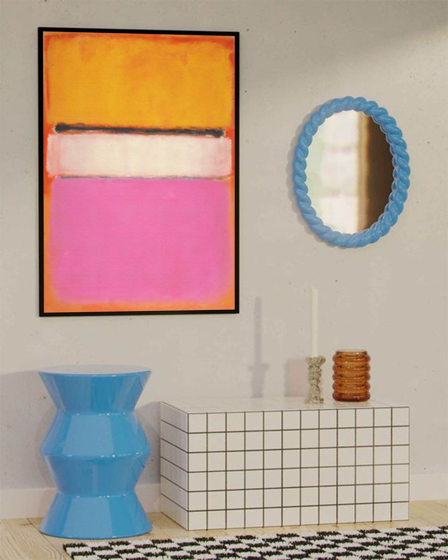 Vibrant Minimalist Oil Painting in Bold Colors for Modern Home Decor