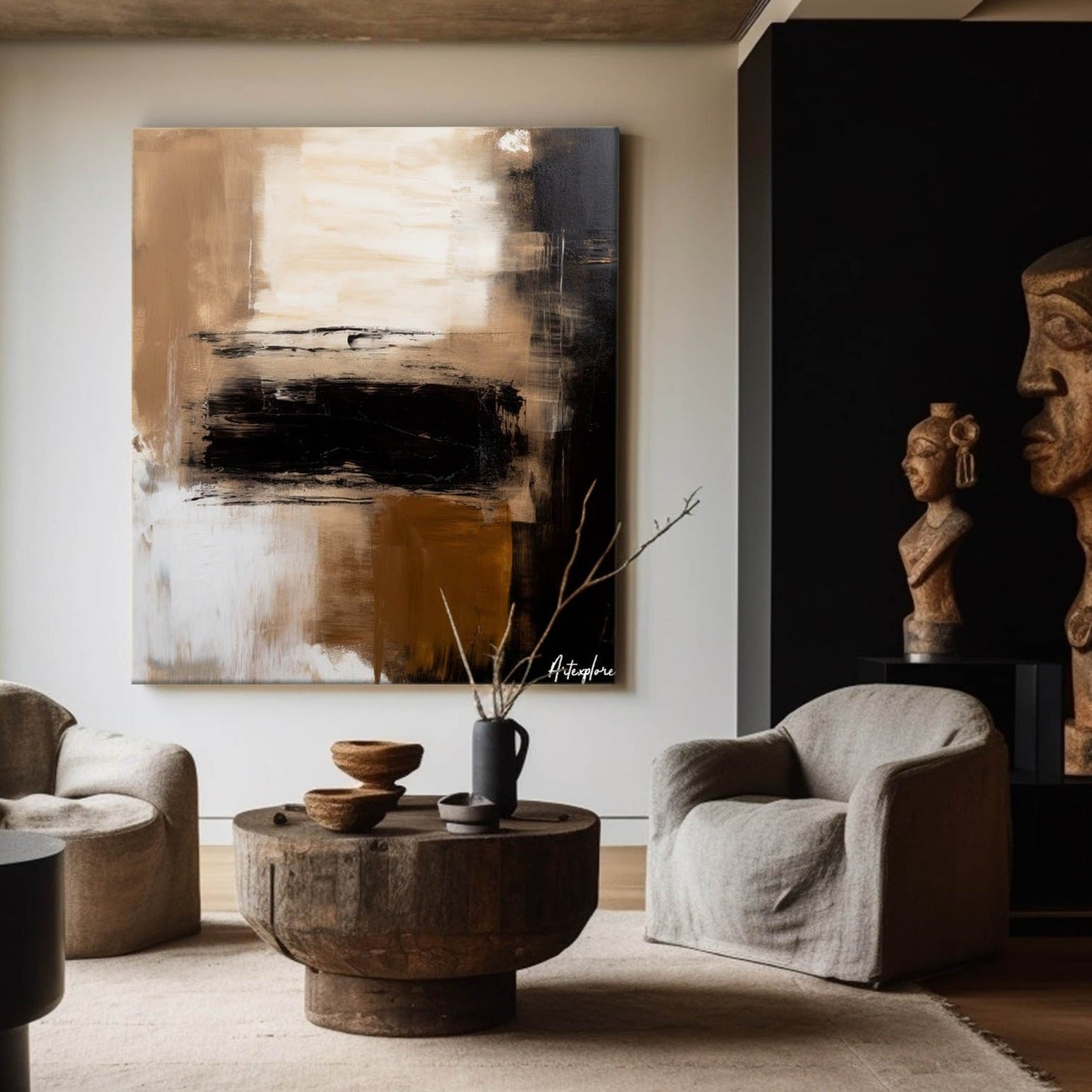 Contemporary Abstract Oil Painting in Earthy Tones for Modern Home Decor