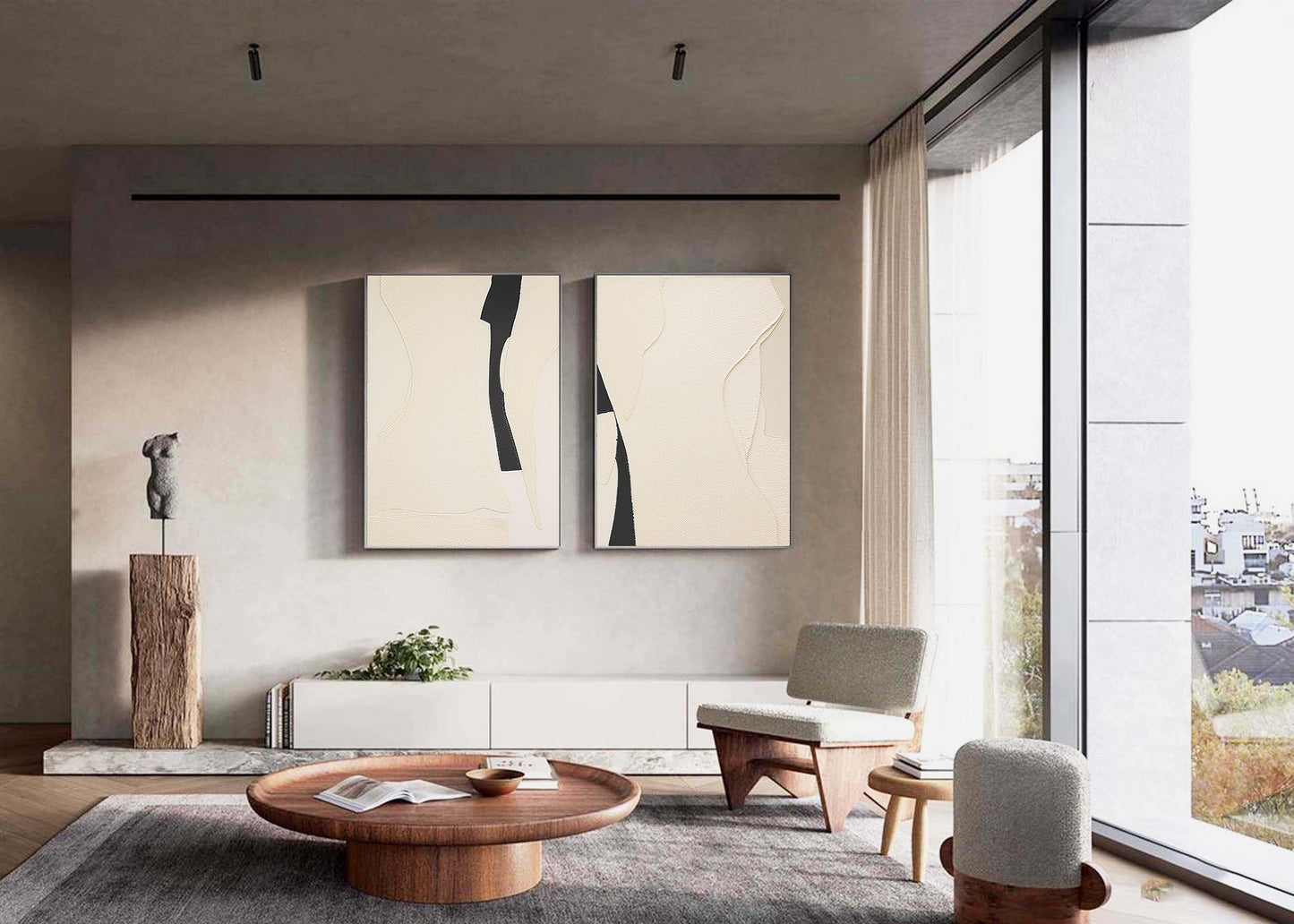 Contemporary Abstract Oil Painting Duo for Modern Home Decor