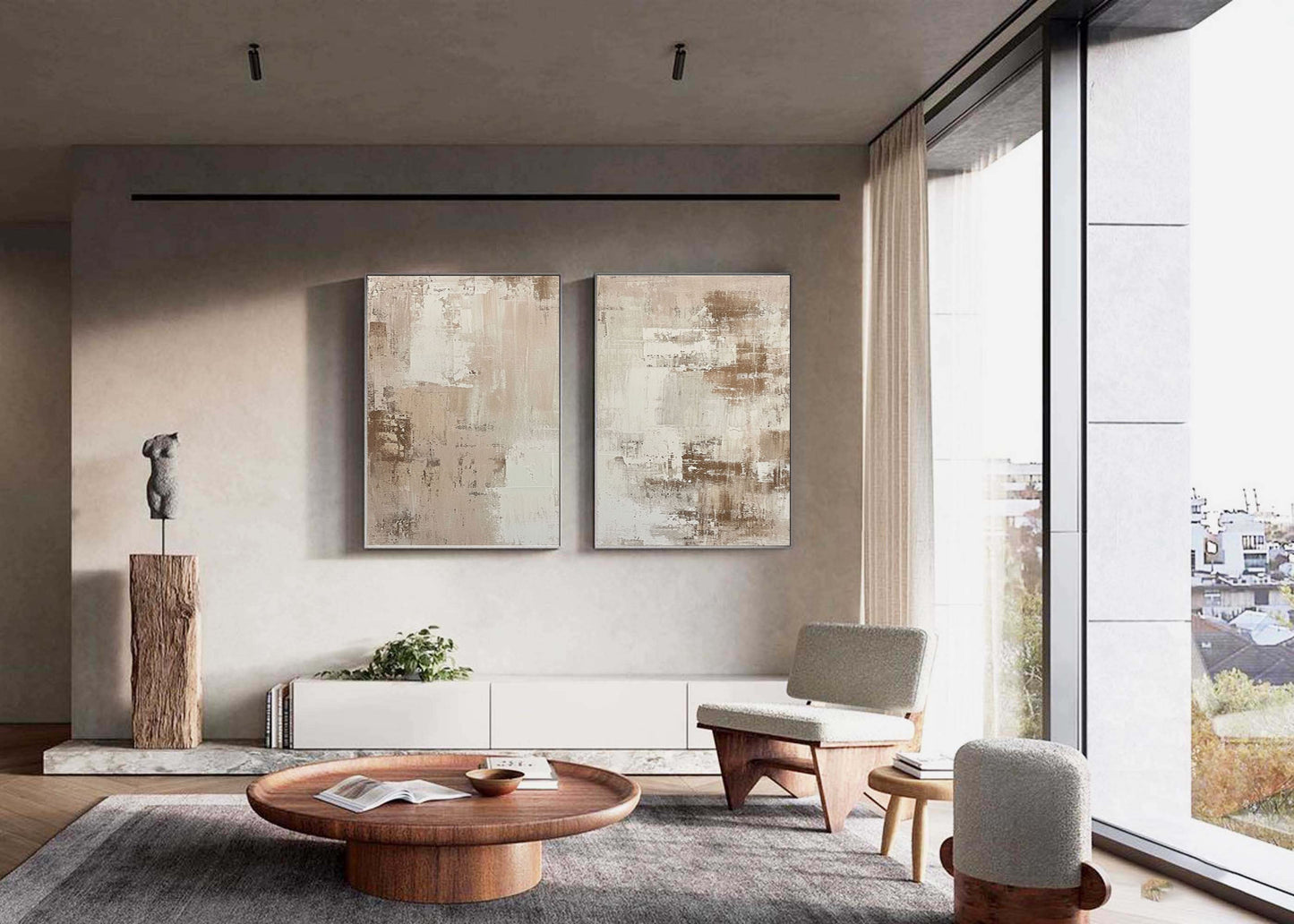 Beige and Brown Abstract Wall Art Set for Modern Home Decor