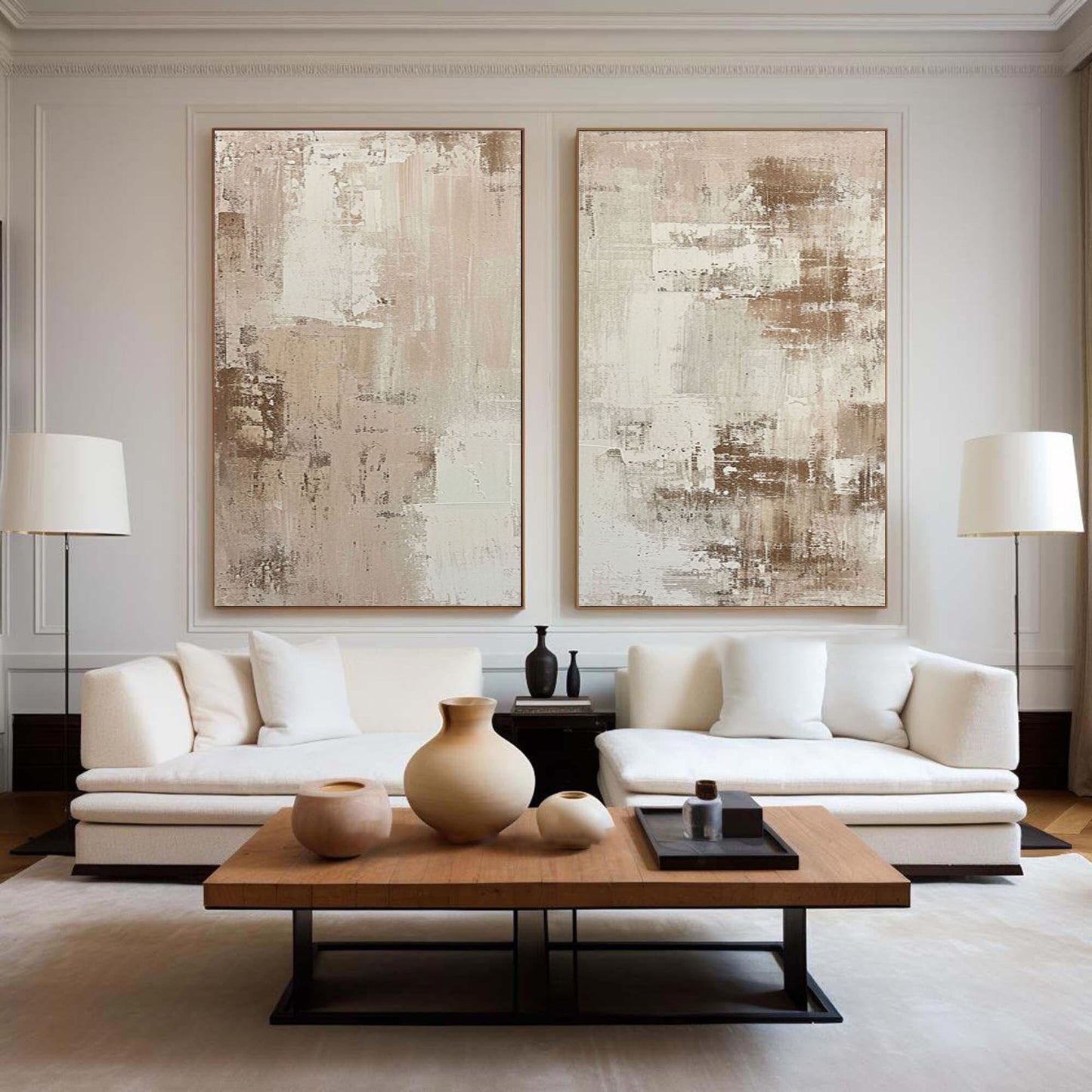 Beige and Brown Abstract Wall Art Set for Modern Home Decor