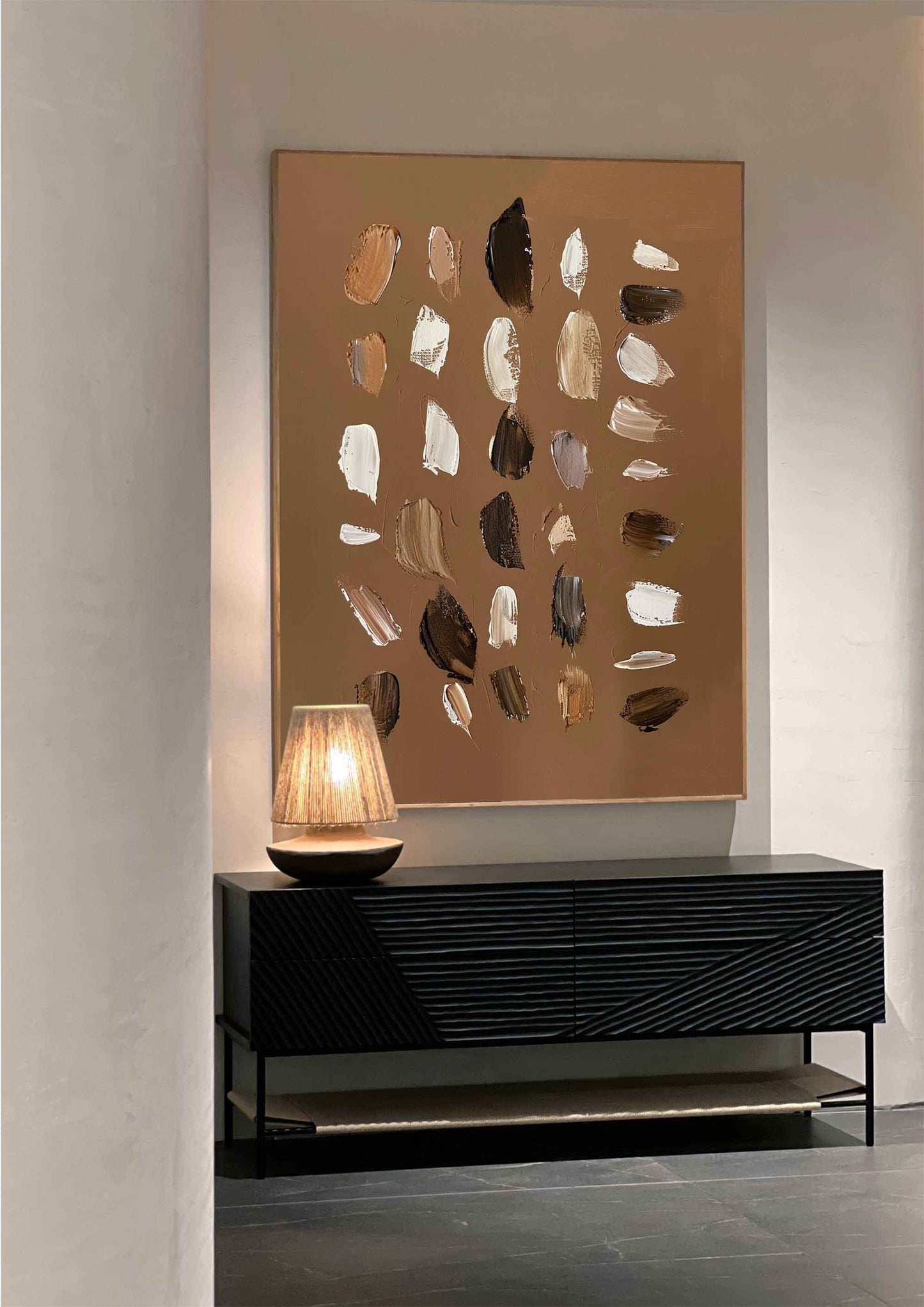 Contemporary Vintage Abstract Oil Painting in Warm Earth Tones