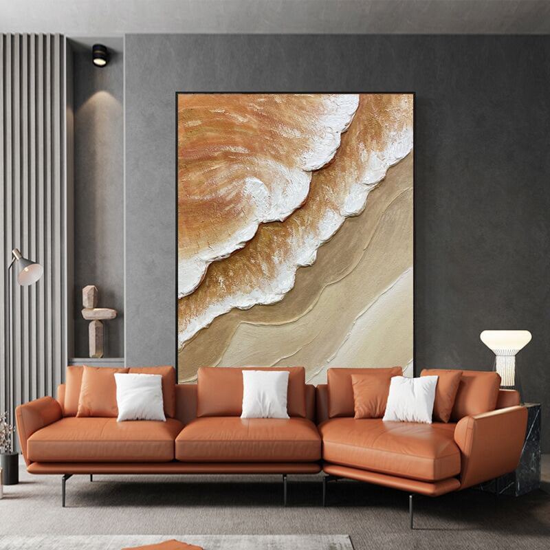 Coastal Serenity: Abstract Oil Painting of Gentle Waves and Soft Earth Tones