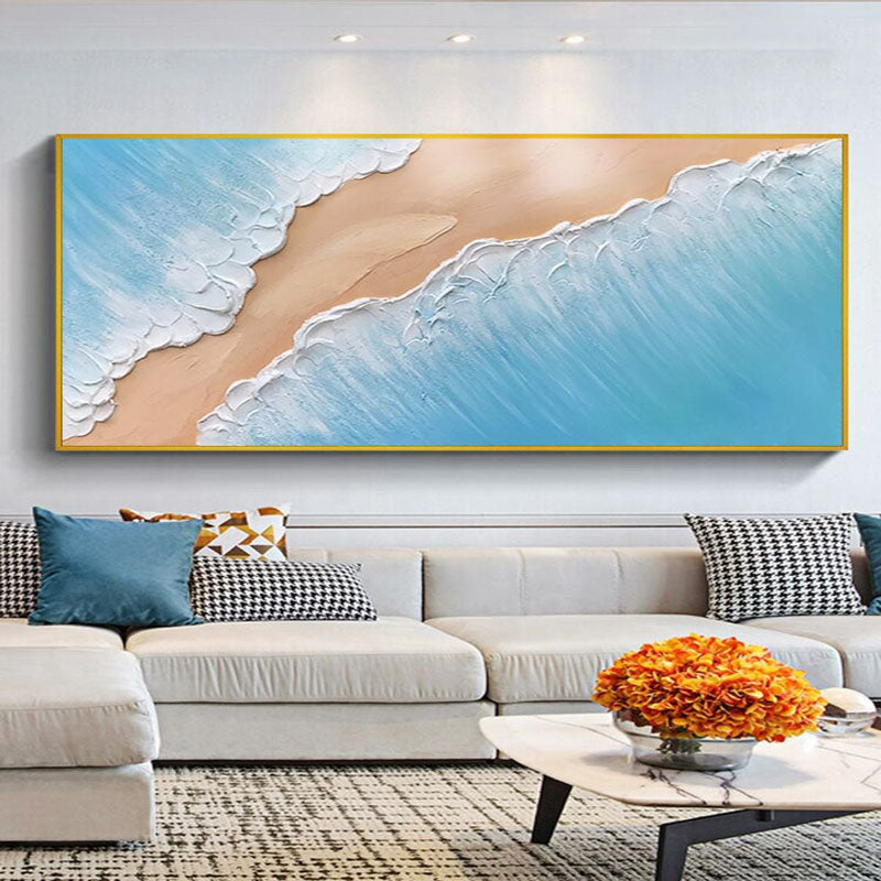 Coastal Serenity: Vibrant Oil Painting of Waves and Beach Landscape