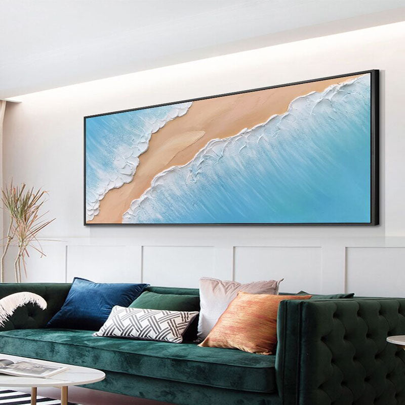 Coastal Serenity: Vibrant Oil Painting of Waves and Beach Landscape