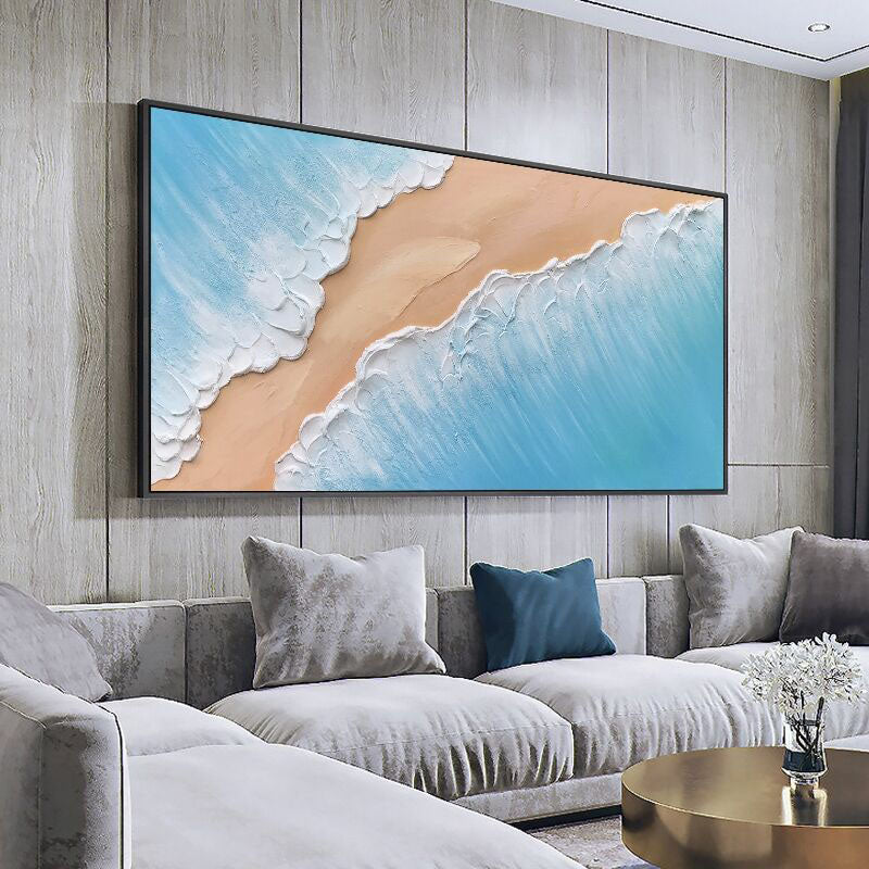 Coastal Serenity: Vibrant Oil Painting of Waves and Beach Landscape
