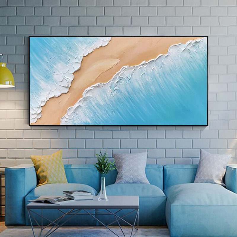 Coastal Serenity: Vibrant Oil Painting of Waves and Beach Landscape