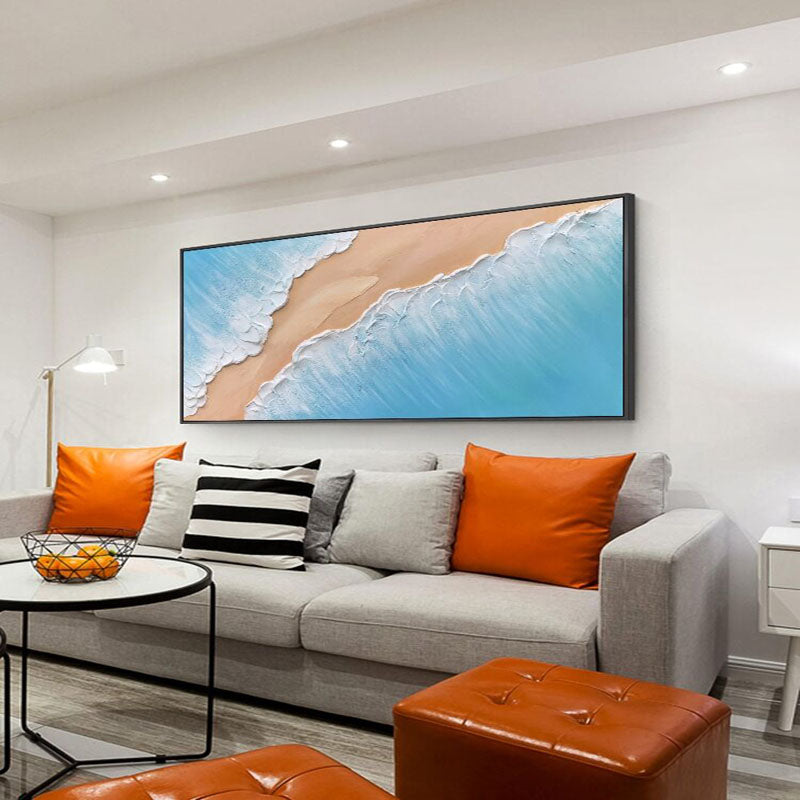Coastal Serenity: Vibrant Oil Painting of Waves and Beach Landscape