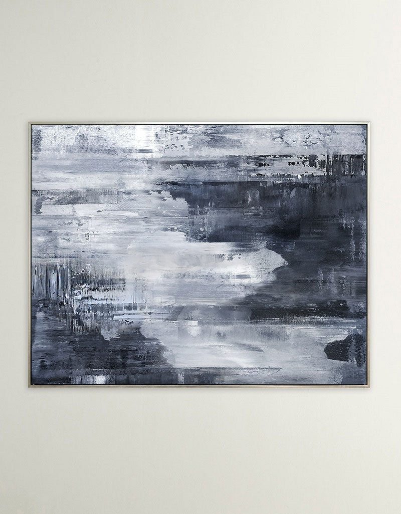 Serene Deep Blue Abstract Coastal Oil Painting for Modern Home Decor