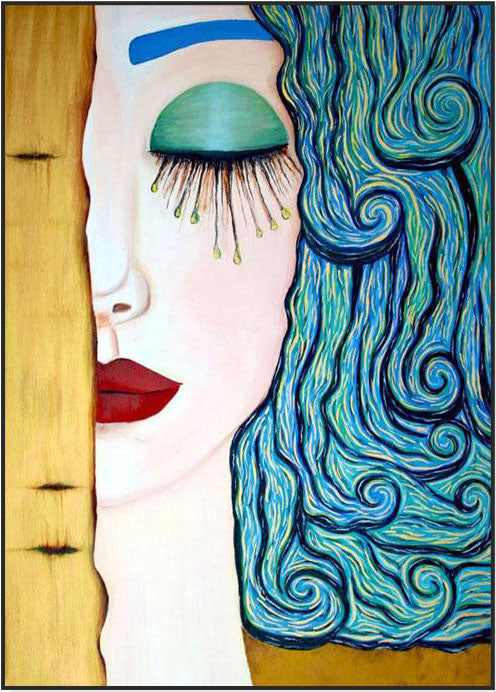 Whimsical Woman with Flowing Hair - Colorful Oil Painting for Home Decor