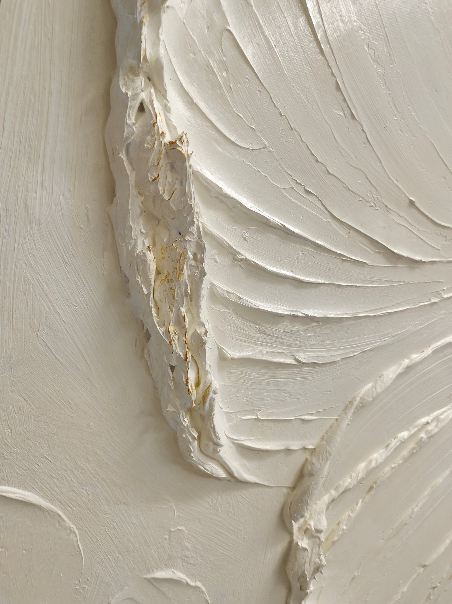 Elegant White Flower Oil Painting with Golden Details for Modern Decor