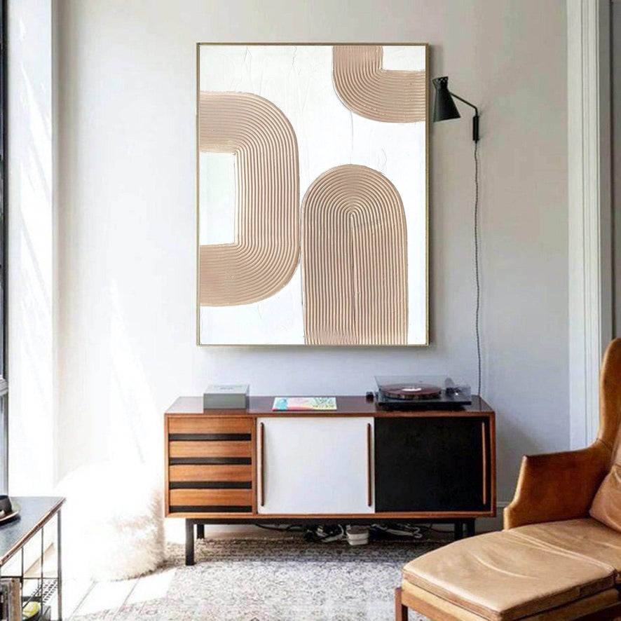 Contemporary Beige Textured Abstract Oil Painting for Modern Home Decor