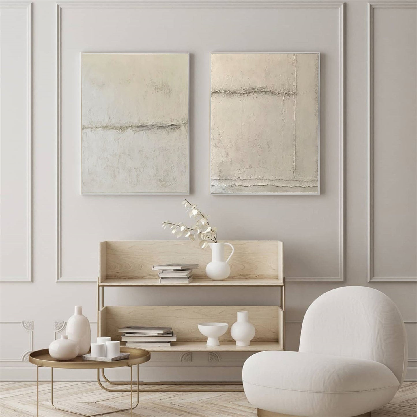 Beige and Grey Modern Abstract Art Set for Contemporary Home Décor