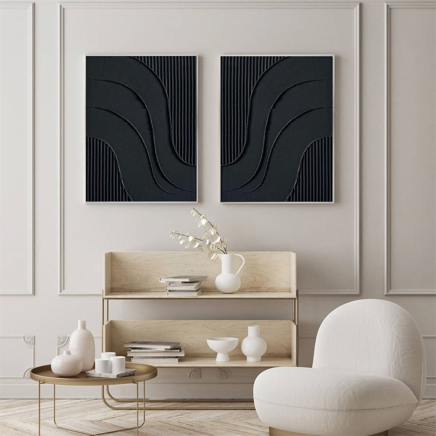 Black Abstract Minimalist Canvas Art for Modern Home Decor
