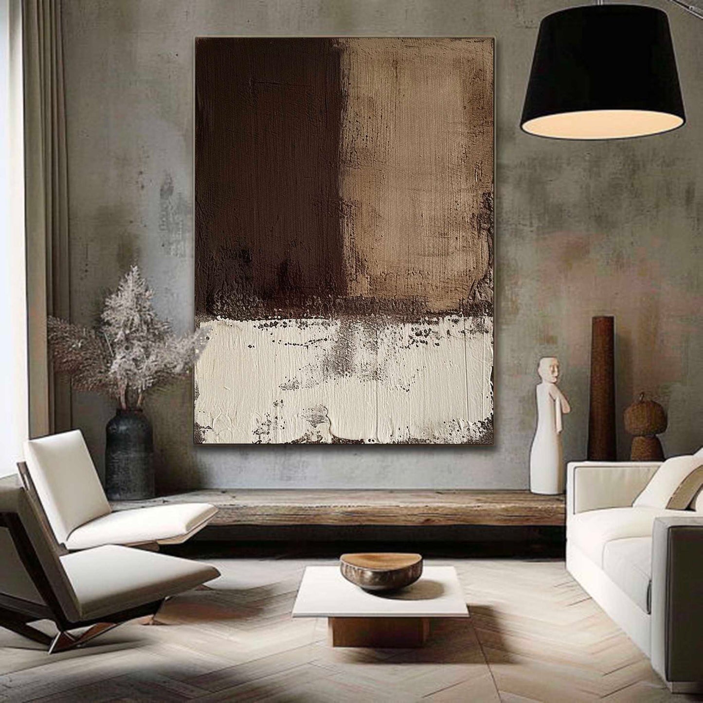Contemporary Minimalist Abstract Oil Painting in Earthy Tones