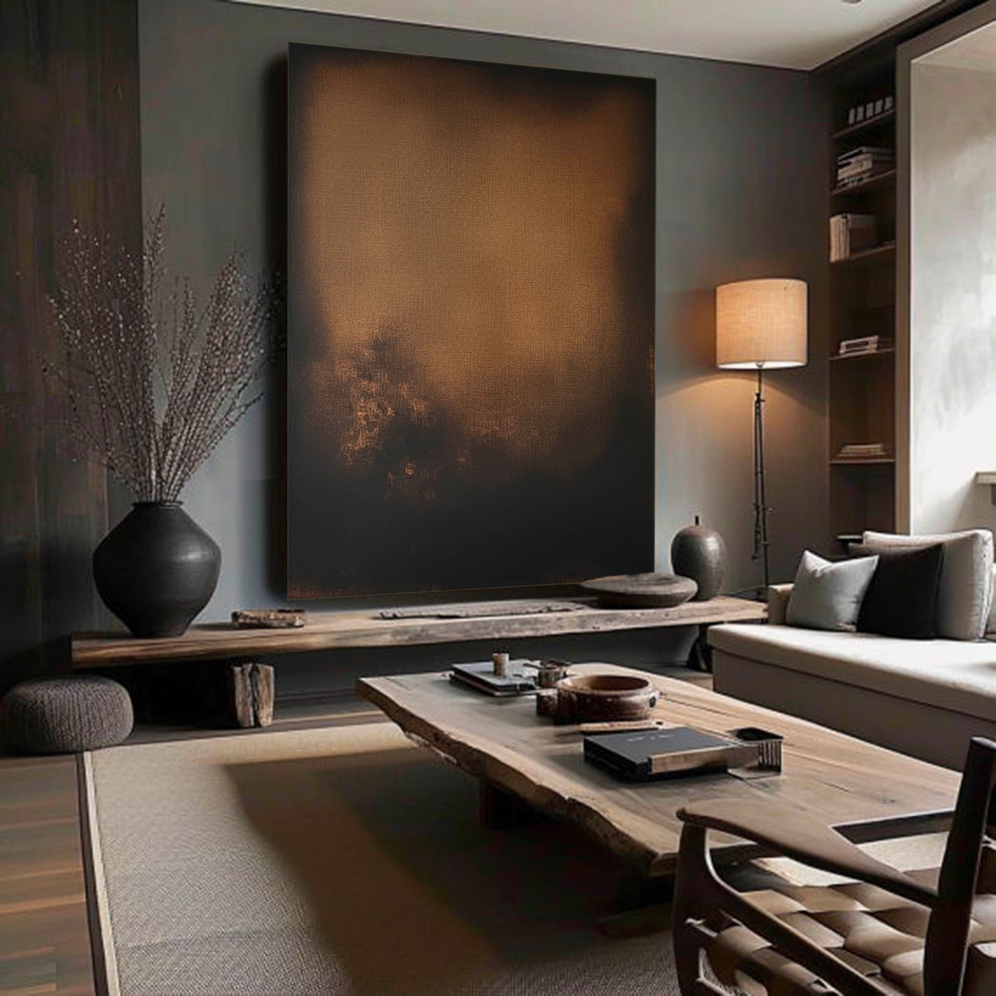 Elegant Minimalist Abstract Oil Painting in Rich Earthy Tones for Modern Decor