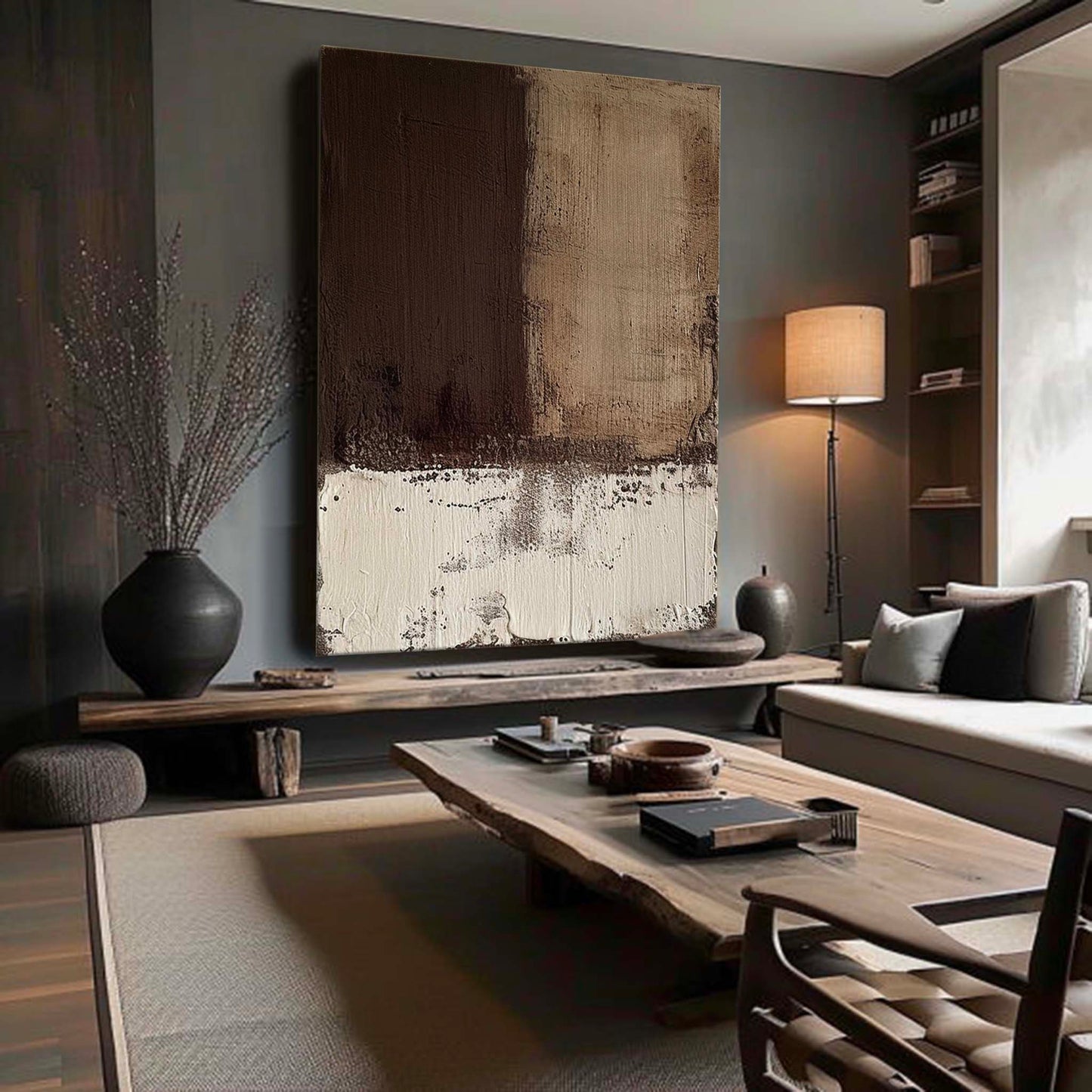 Contemporary Minimalist Abstract Oil Painting in Earthy Tones