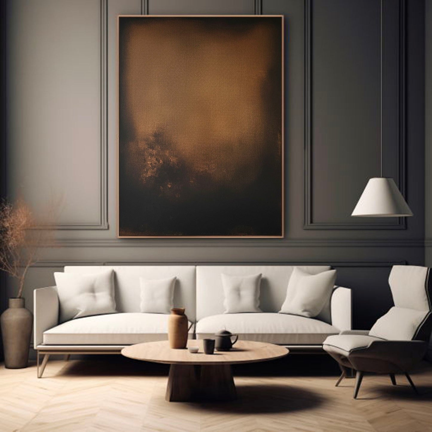 Elegant Minimalist Abstract Oil Painting in Rich Earthy Tones for Modern Decor