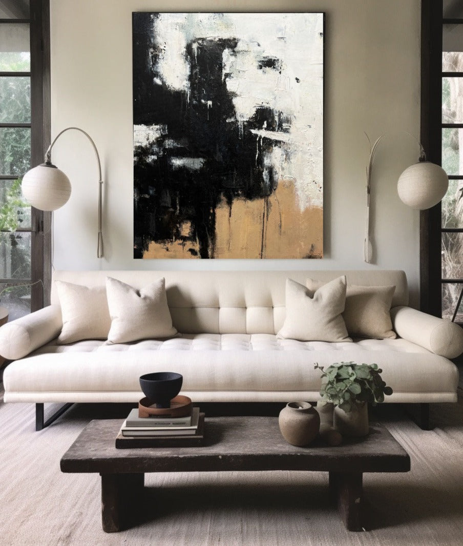 Contemporary Black and White Abstract Oil Painting for Modern Home Decor