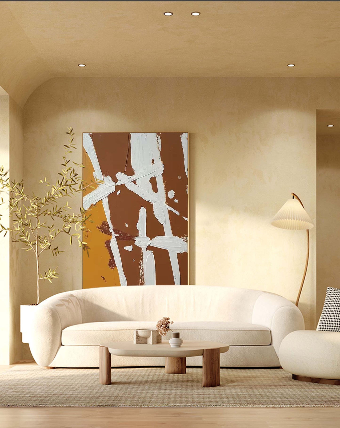 Modern Minimalist Abstract Oil Painting in Earthy Tones for Contemporary Décor