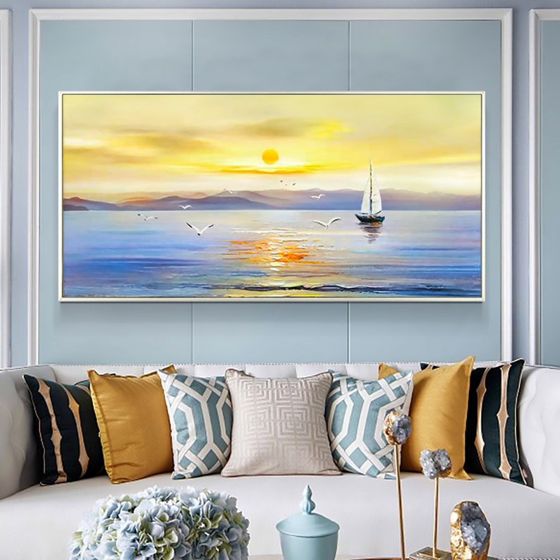 Tranquil Sailboat at Sunset - Serene Ocean Landscape Oil Painting