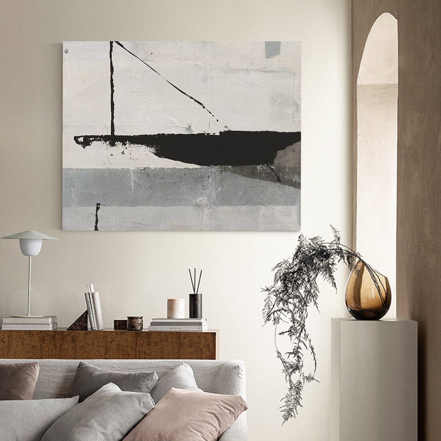 Contemporary Black and White Abstract Oil Painting for Modern Home Decor