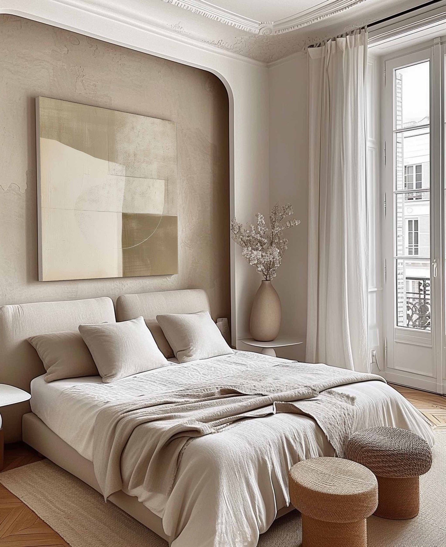 Contemporary Minimalist Oil Painting in Earthy Tones for Modern Home Decor