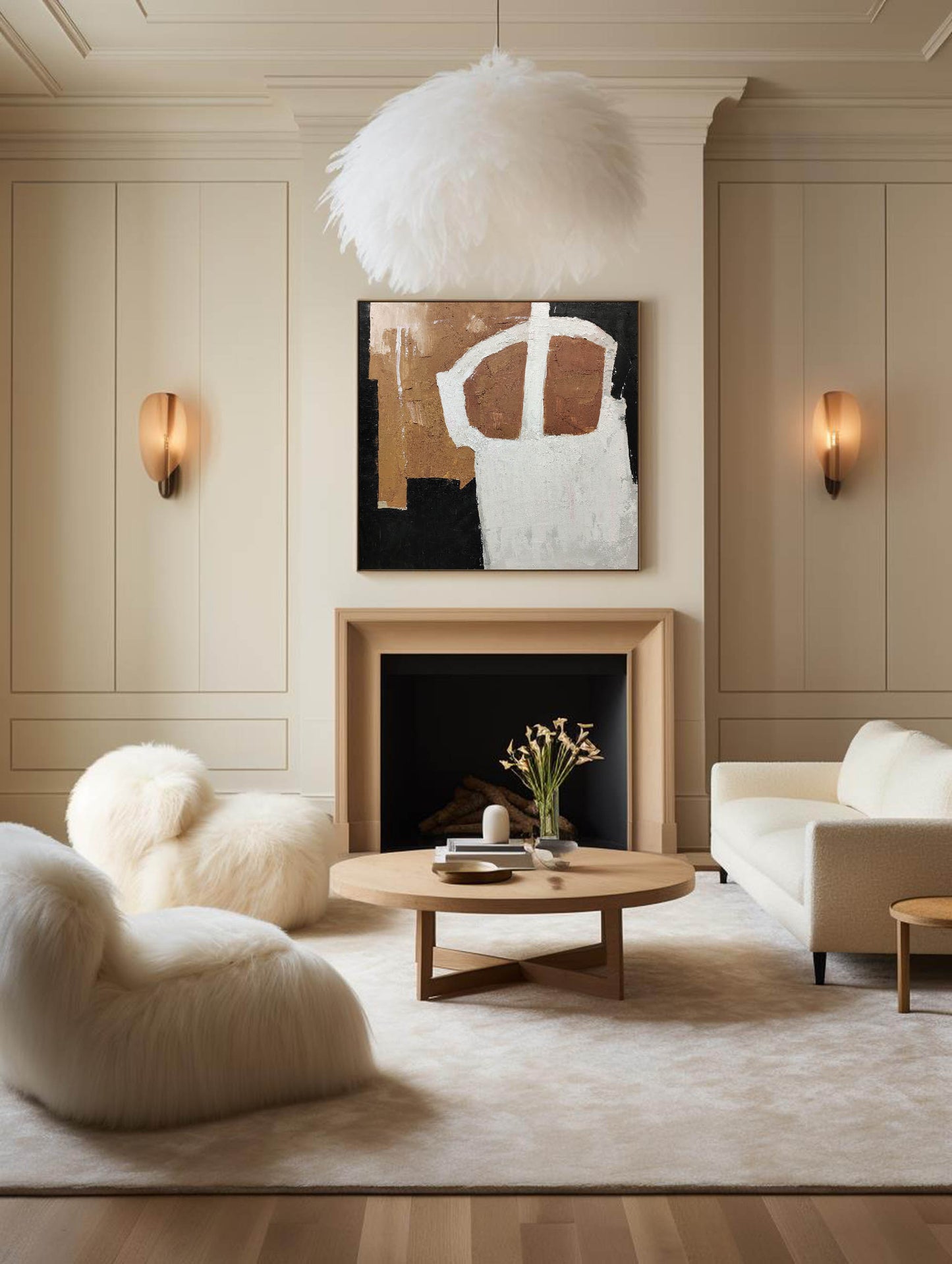 Elegant Black and Brown Minimalist Oil Painting for Modern Home Decor