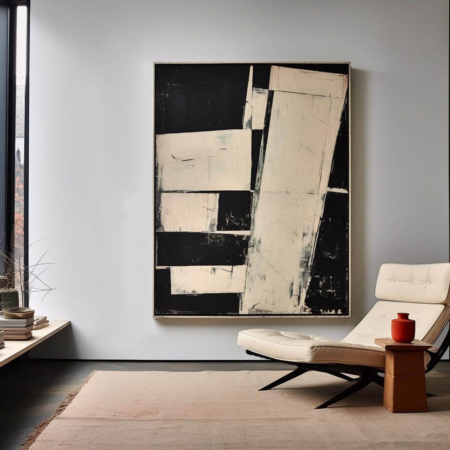Contemporary Black and White Abstract Oil Painting for Modern Decor