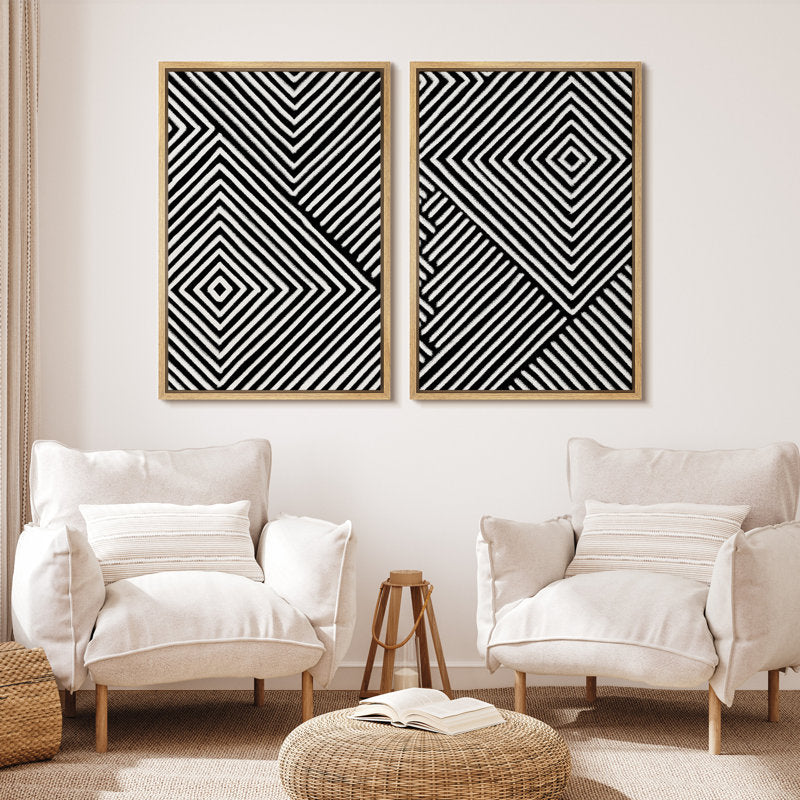 Modern Black and White Geometric Canvas Wall Art Set for Contemporary Décor