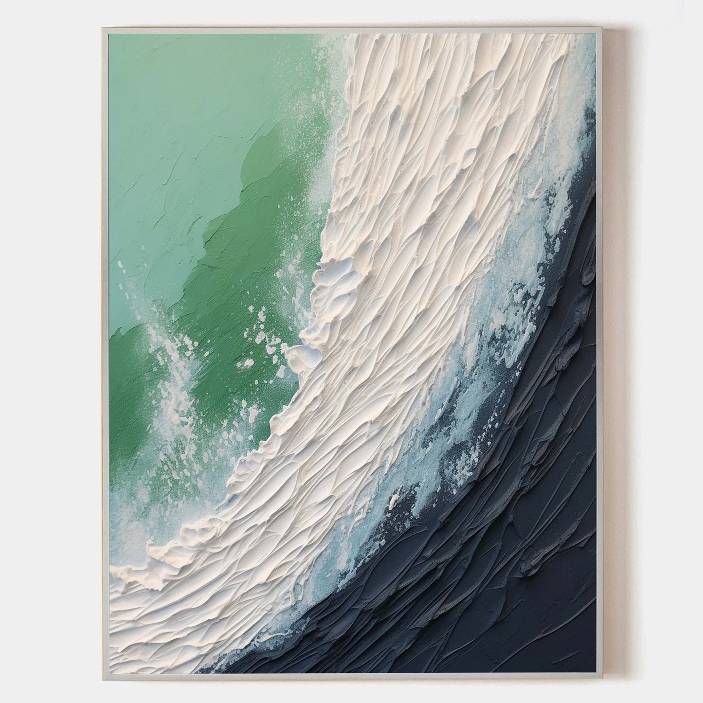 Abstract Ocean Wave Oil Painting with Textured Plaster Finish