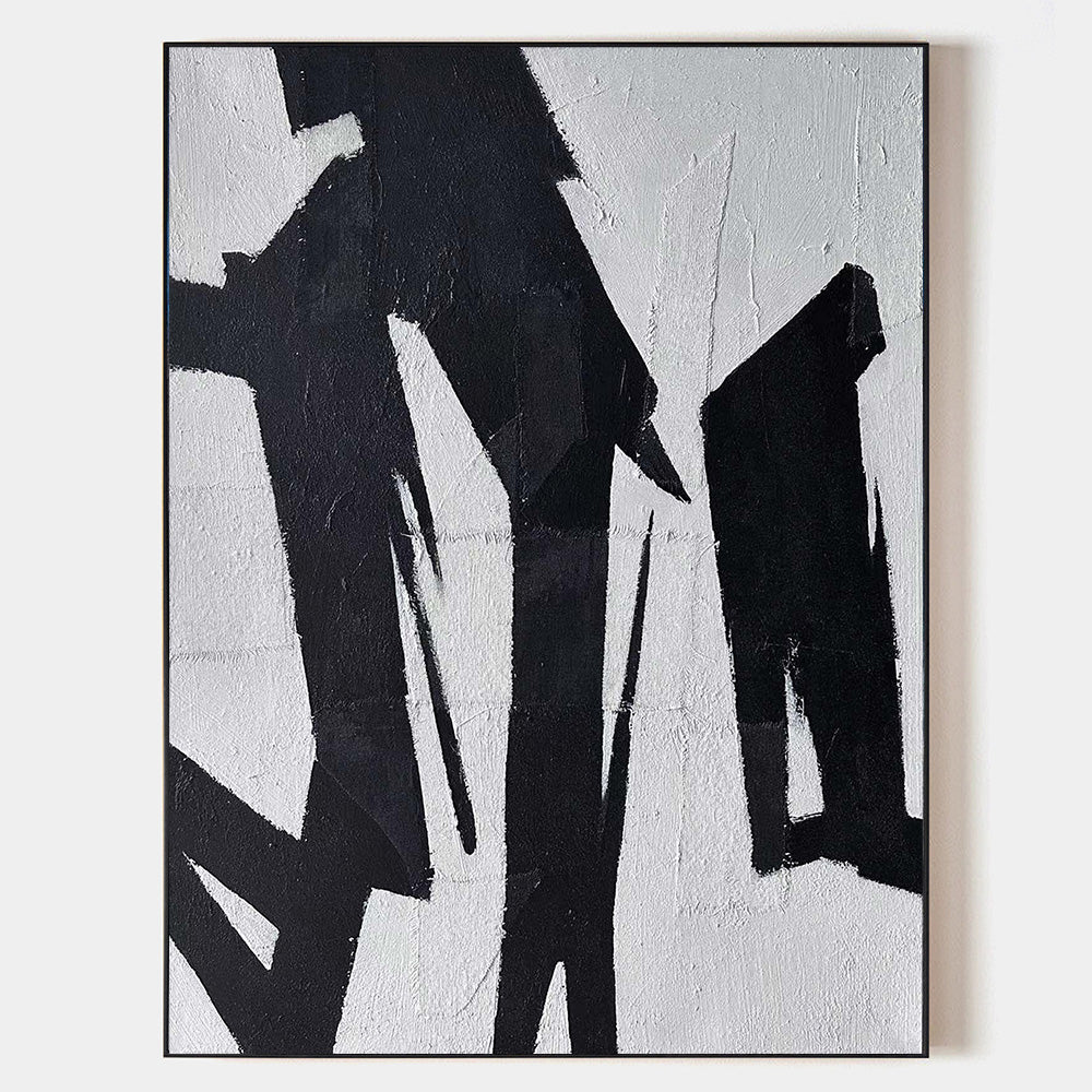 Bold Black and White Abstract Oil Painting for Modern Home Decor