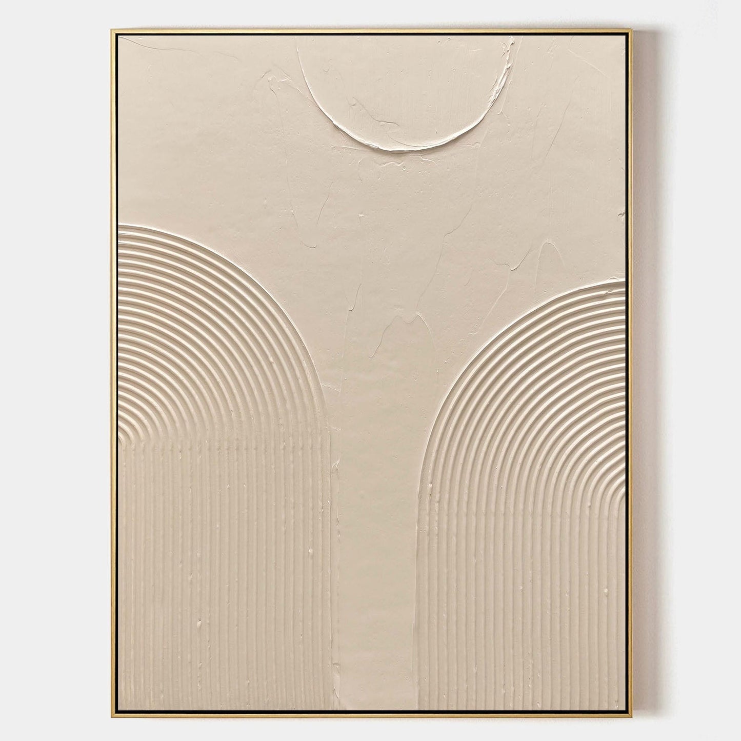 Modern Beige Abstract Oil Painting with Textured Lines and Minimalist Design