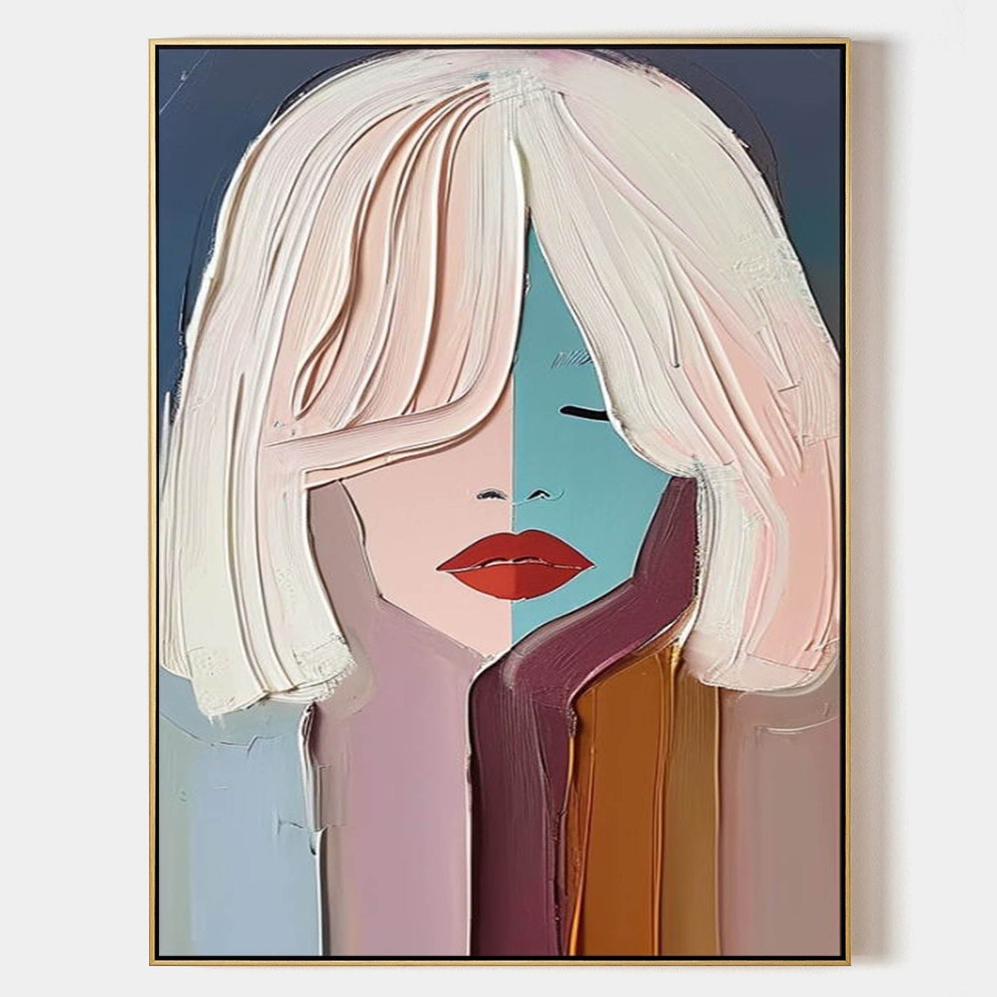 Abstract Expressionist Oil Painting of a Woman's Face with Vibrant Color Palette