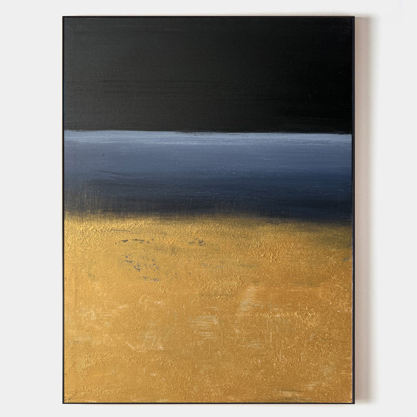 Contemporary Abstract Oil Painting with Bold Black and Gold Landscape