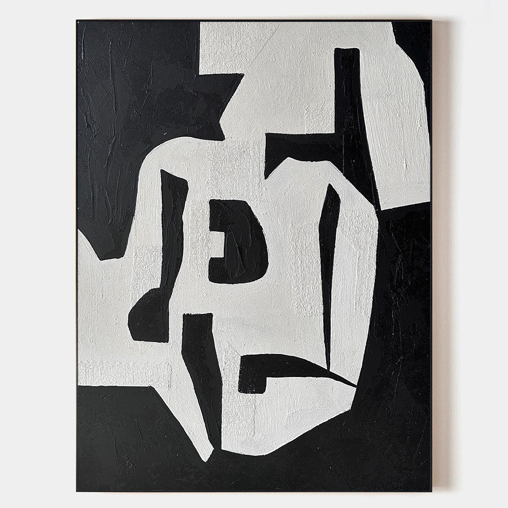 Contemporary Black and White Abstract Oil Painting for Modern Home Decor