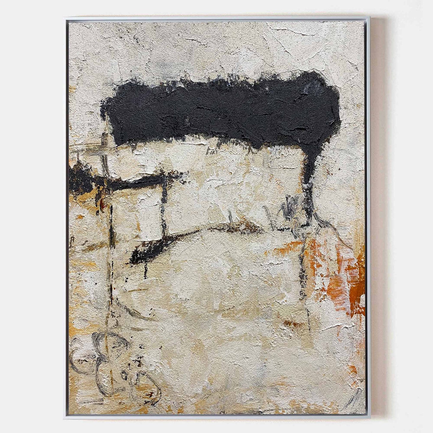Abstract Black and White Minimalist Oil Painting for Modern Home Décor